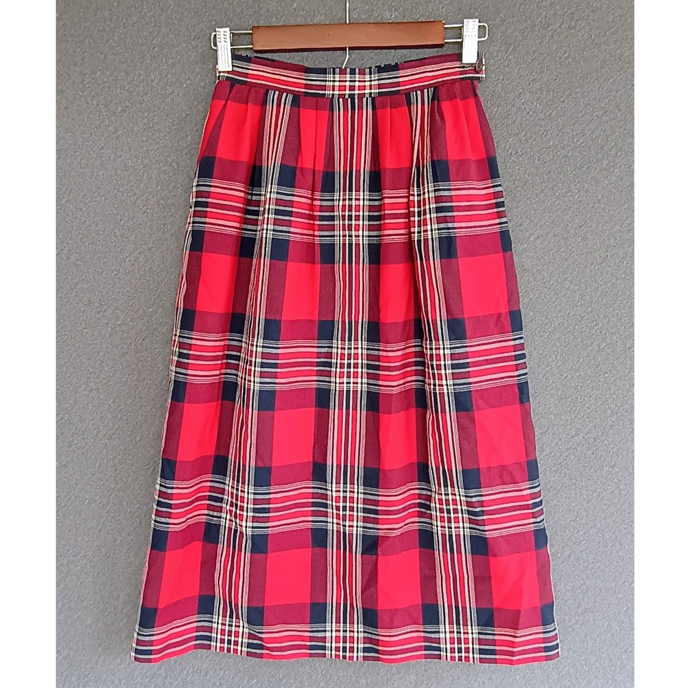 Pendleton Red Plaid Tartan Wool Midi Skirt Sz 6 Petite Vintage High Waist Pocket